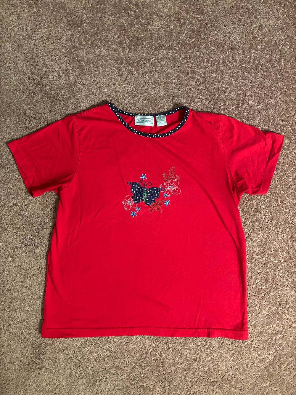 Shenanigans Red Butterfly Embroidered Tee